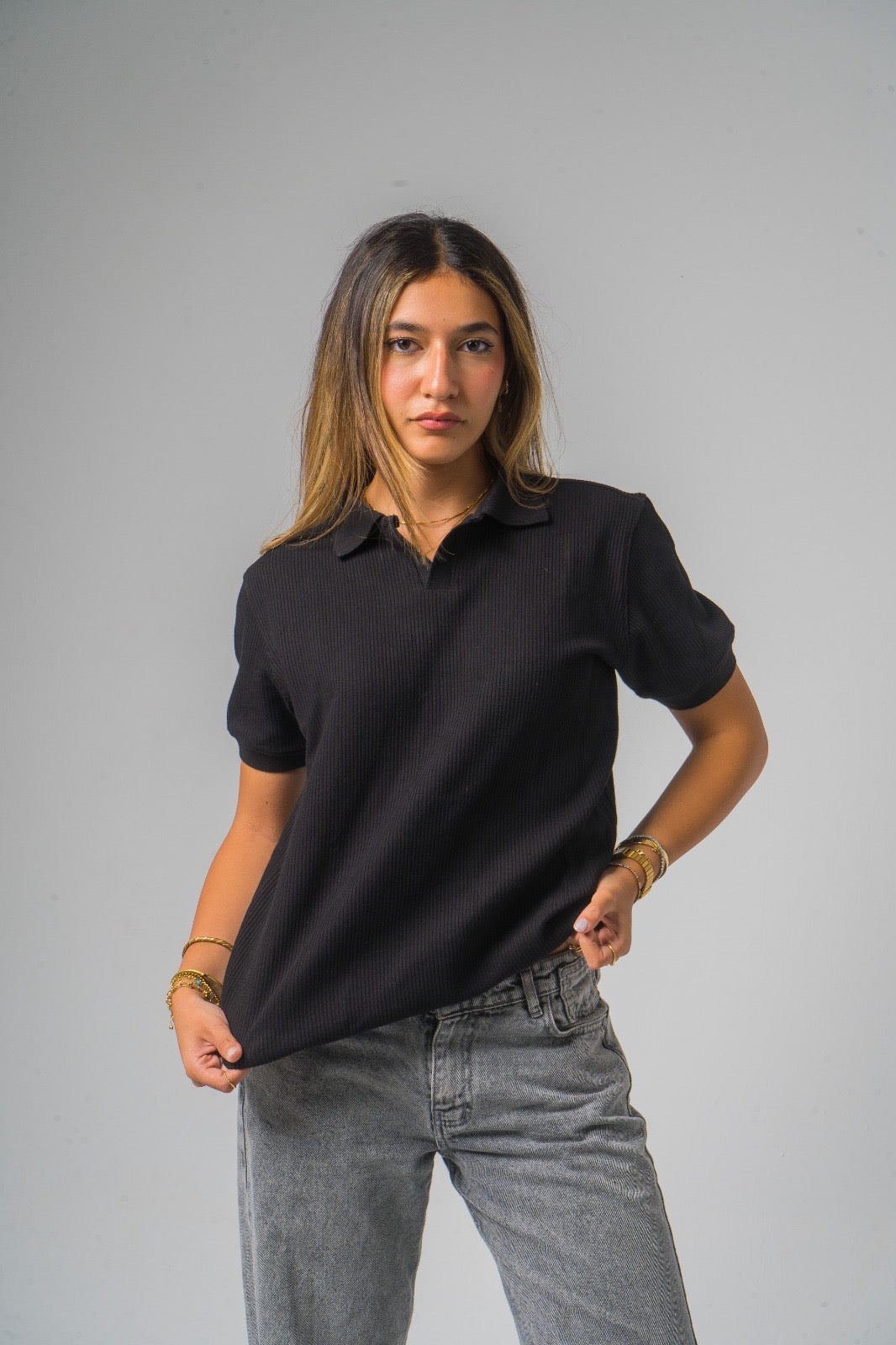 Jet Black Textured Polo