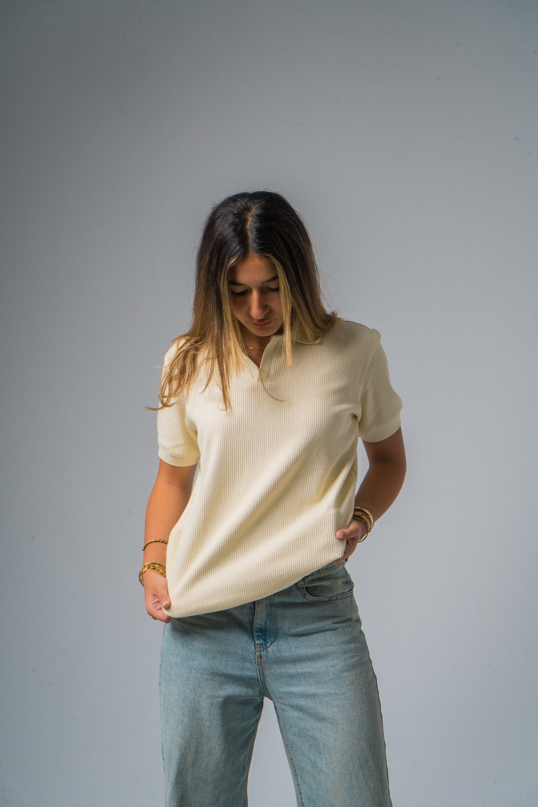 Cream Textured Polo