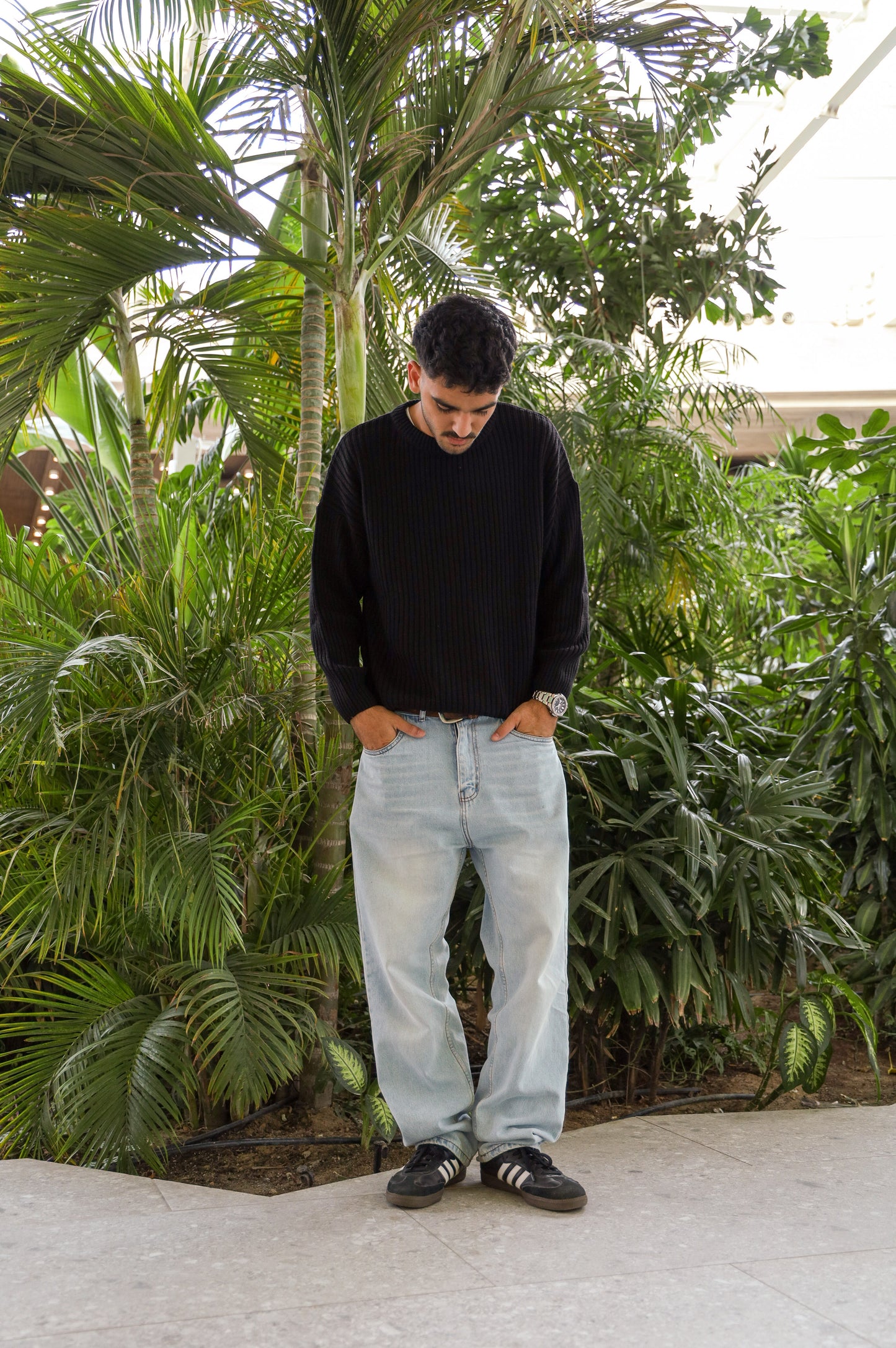 Black Ribbed Knit Crewneck