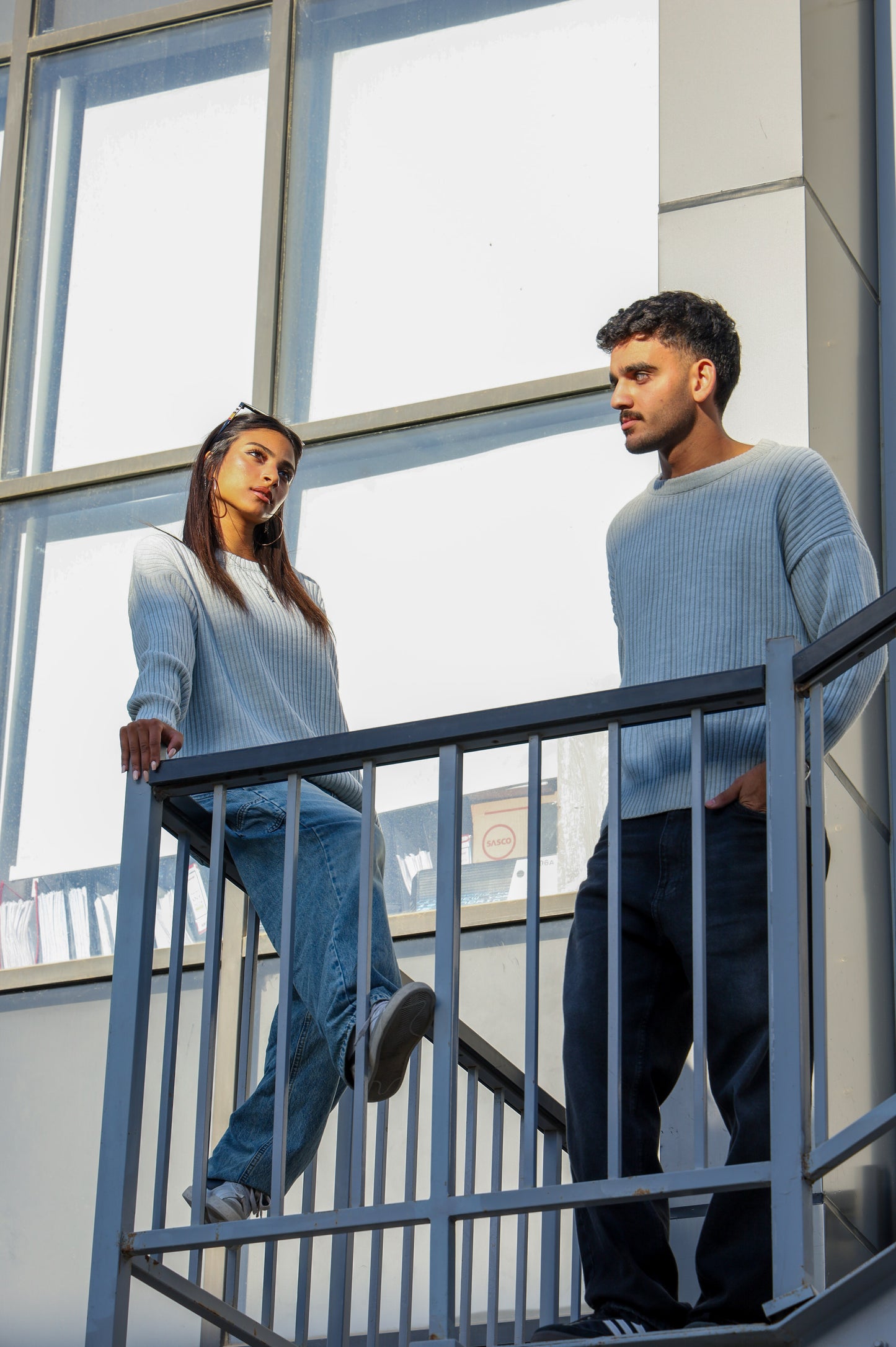 Grey Ribbed Knit Crewneck
