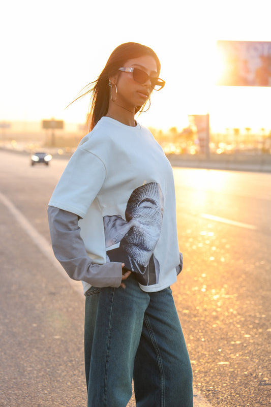 White/Grey Long Sleeve Tee